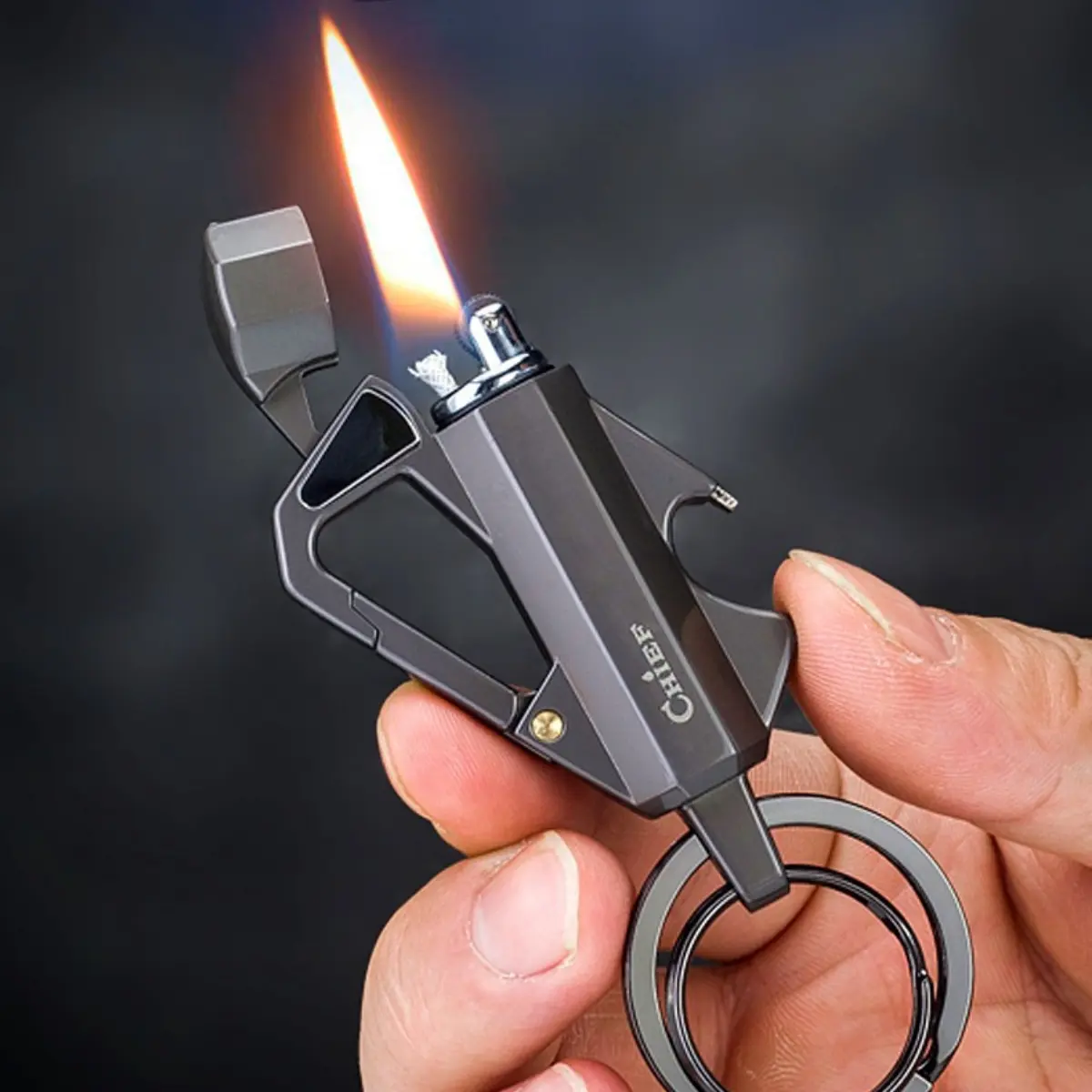 3-In-1 All-Metal Keychain Lighter - Car Interior Accessory Keychains with Bottle Opener, Key Storage, Portable Daily Carry for Hiking, Fishing, Gift Box Included, No Fuel Provided