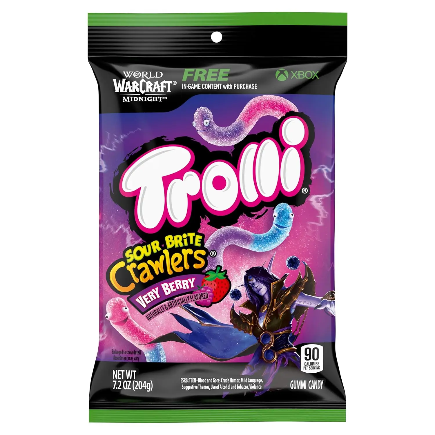 Trolli Sour Brite Crawlers Candy, Very Berry, Sweet and Sour, Gummy Worms, 7.2 oz