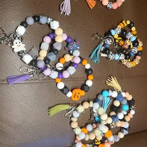 silicone beaded wristlet keychains