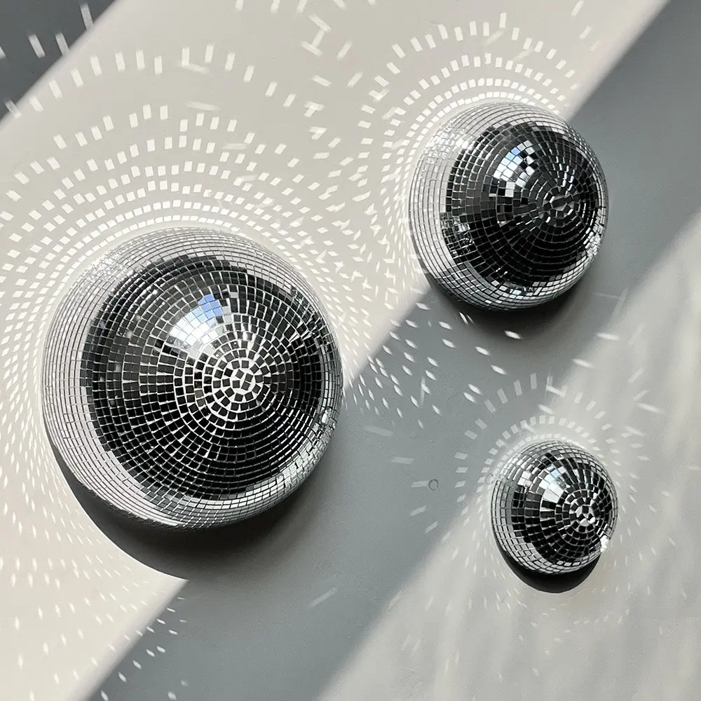 3 pcs Disco Ball Mirror Reflective Glass Half-Sphere Decorative Wall Hanging Décor, Back-Adhesive Interior Wall Decoration and DIY Craft Material, DIY Party Decor, Room Wall Decor