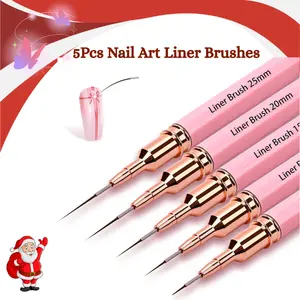 5PCS Nail Art Liner Brushes Set – Black & Pink Striping Brushes (7–25mm) for Thin Lines Fine Detail & Nail Art Designs Perfect Gift for Christmas - Manicure