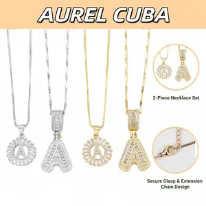 2-Piece Initial Pendant Zirconia Necklace Set 26 Alphabet Necklace Fashion Jewelry Perfect for Parties, Birthdays, Anniversary Gifts, Valentine's Day Gift Sets