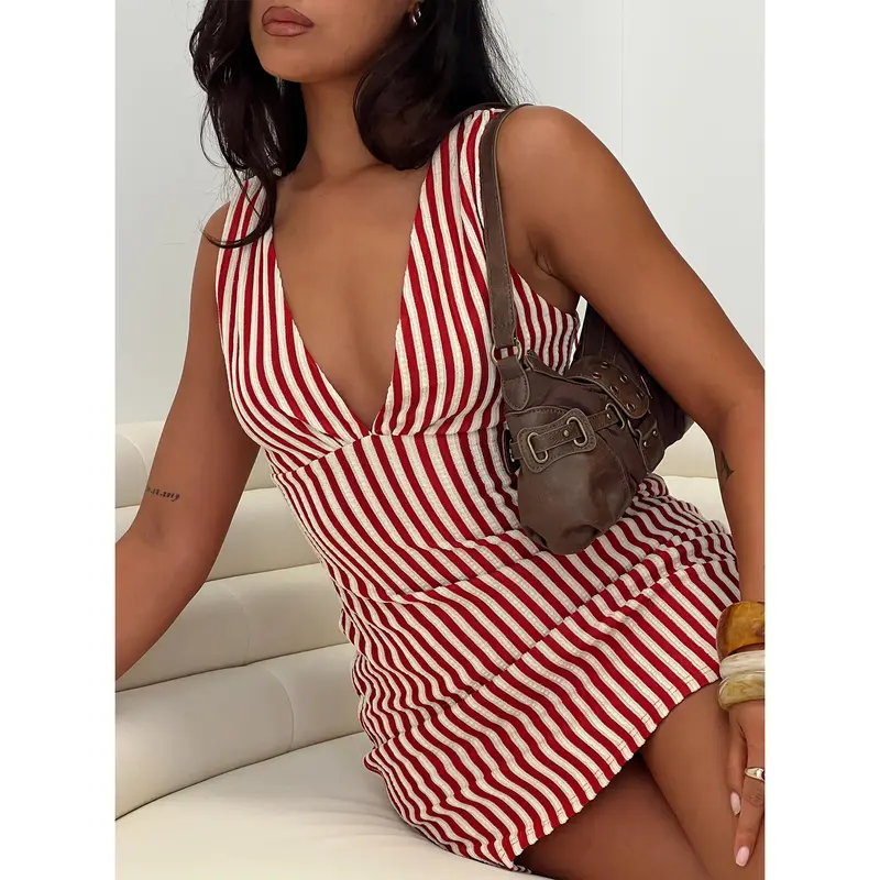Daphney Plunge Mini Dress Red / Cream