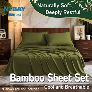 NTBAY Bamboo Sheet Set, Cooling & Breathable Bedding, Temperature Regulating, Soft Eco-Friendly Bamboo Blend, Hotel Quality Sheets