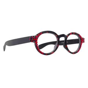 Dotty Chic, Bling Round Reading Glasses for Women  Black frames with polka-dot pattern Genuine European Crystals +1.25 +3  NY Fifth Avenue