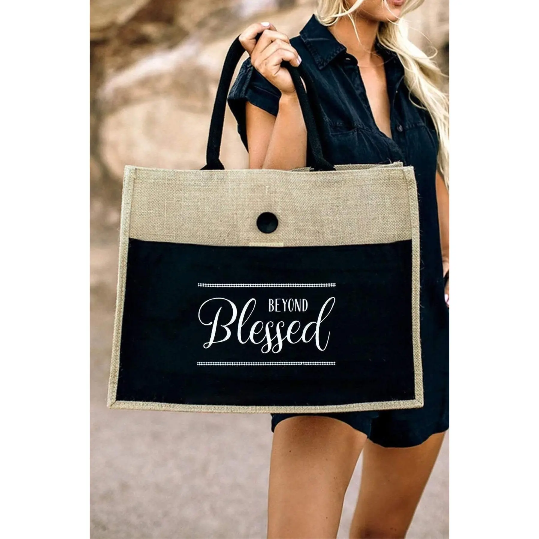 BEYOND Blessed Printed Vintage Burlap Bag