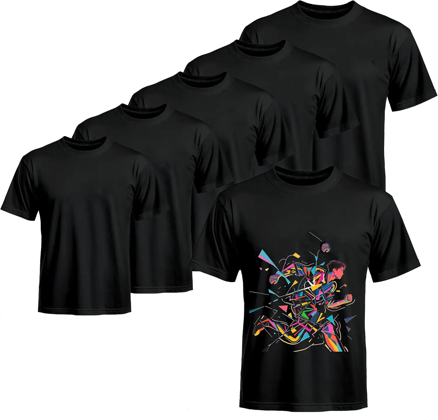 Unisex T-Shirts 5 Pack, Loose Fit Crew Neck Blanks in Soft Polyester Fabric, Solid Black for Sublimation & DIY Prints, Sequin, Oversize, Tshirt, Outdoor