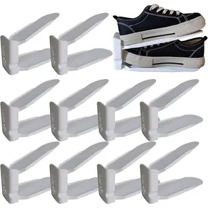 Shoe Stackers Space Saver, Adjustable Double Layer Stack, Holder for Closet Organization (White, 10 Pack)