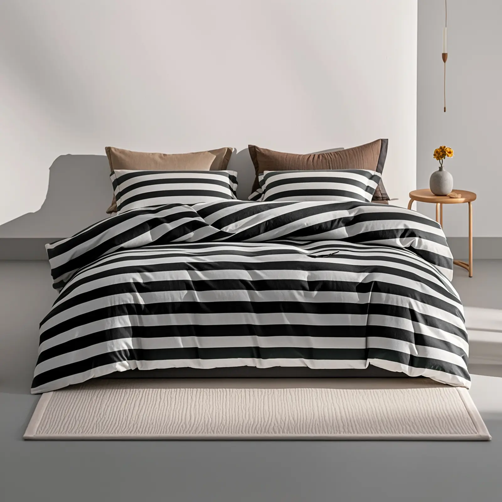Microfiber Bedding Set - Black and White Stripe, Modern Minimalist Bedroom Decor, Smooth Texture, Lightweight Soft Wrinkle-Resistant Easy-Care, Neat Hidden Dual Zip & Corner Ties, Breathable Durable, Multi-Size Comforter Cover