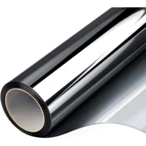 One Way Privacy Film, Window Tint for Home, Mirror Vinyl Roll Heat Control Anti UV Static Cling Sliding Door Coverings No Glue Garage Solar Paper (Black Silver,17.5 Inch X 7.8 Feet)