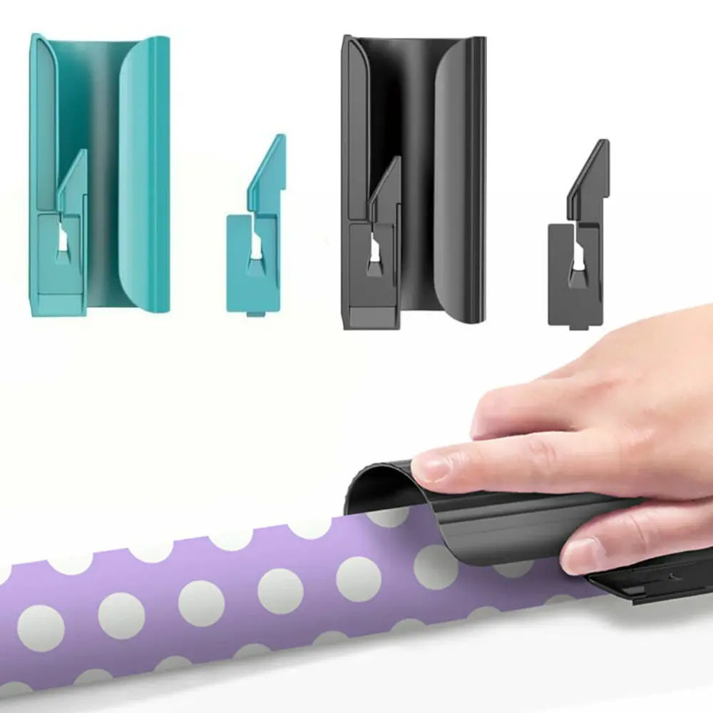 2PC Wrapping Paper Cutter Christmas Paper Roll Cutters Paper Cutter Slider Tool Set Christmas Gift Packing Wrapping Cutting Supplies for Crafting Birthday Gifts Wrap Rolls (2PC Black+Cyan)