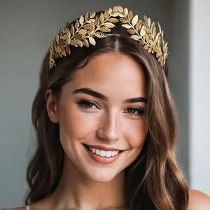 Greek Goddess Headband Gold Leaf Crown Adjustable Alloy Bridal Accessory