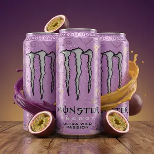 Monster Energy Ultra Wild Passion Zero Sugar Energy Drink 16 fl oz Cans 4 Pack Passionfruit Flavor Tropical Crisp Refreshing Zero Sugar Formula