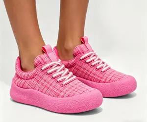 Pink Woven Platform Sneakers for Women, Comfy Casual Walking Shoes Women's Pink Knit Slip-On Sneakers, Trendy Breathable Casual Shoes Cute Pink Platform Sneakers, Soft Sole Daily Walking Shoes for Women Women's Fashion Pink Woven Sneakers, Comfortable