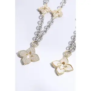 Clover Pave Clover Mop Gold Necklace