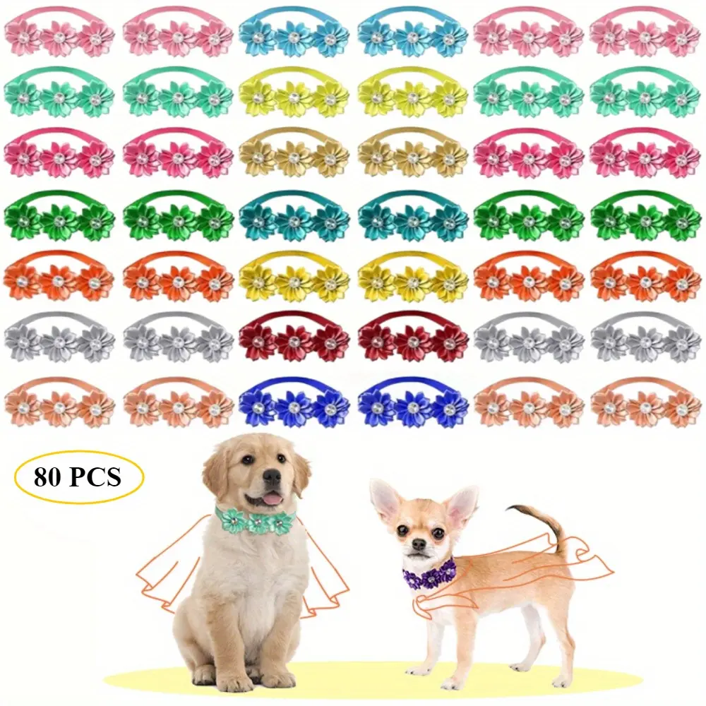 80-Piece Bulk Pack Dog & Cat Collars with Beautiful Flowers Design Bowtie & Necktie, Adjustable 20 cm-38.5 cm Webbing for Small-Medium Pets Including Labrador, Halloween Pet Grooming Accessories (Home Improvement, Building Supplies, Wallpaper & Wall Trim)
