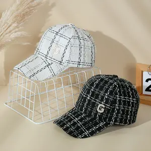 Letter grid baseball cap, trendy fashion cap, breathable sun protection baseball cap, Korean style face-slimming sun hat, wholesale
