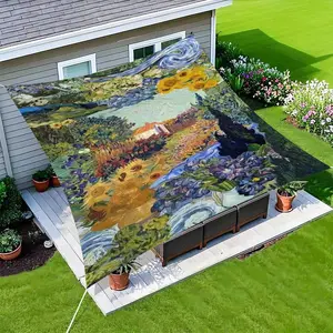 Van Gogh Garden Pattern Sunshade, Four Seasons Universal Garden, Terrace, Beach, and Backyard Sunshade, Beach Sunshade, Terrace Sunshade, Outdoor Shade Canopy, Durable Fabric, Choice for Horticultural Enthusiasts