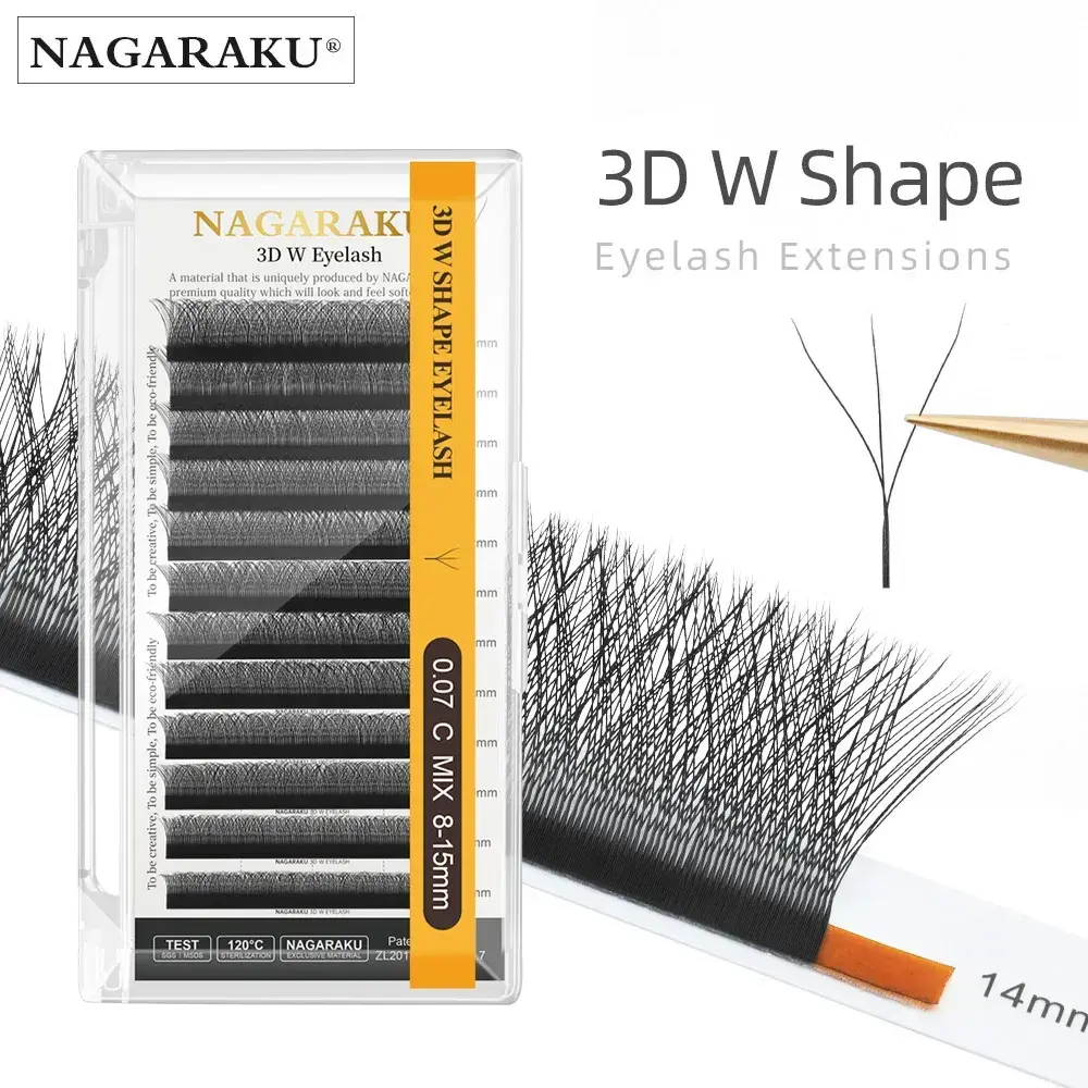 NAGARAKU 3D W Shape Automatic Flowering Premade Fans  Eyelash Extensions Natural Soft Light Individual Lashes Full Dense 2026 New