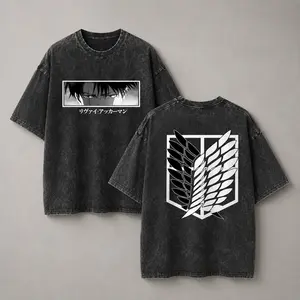 Attack on Titan Levi Ackerman Washed Graphic T Shirt Vintage Anime Oversized Tee Scout Regiment Streetwear Shirt