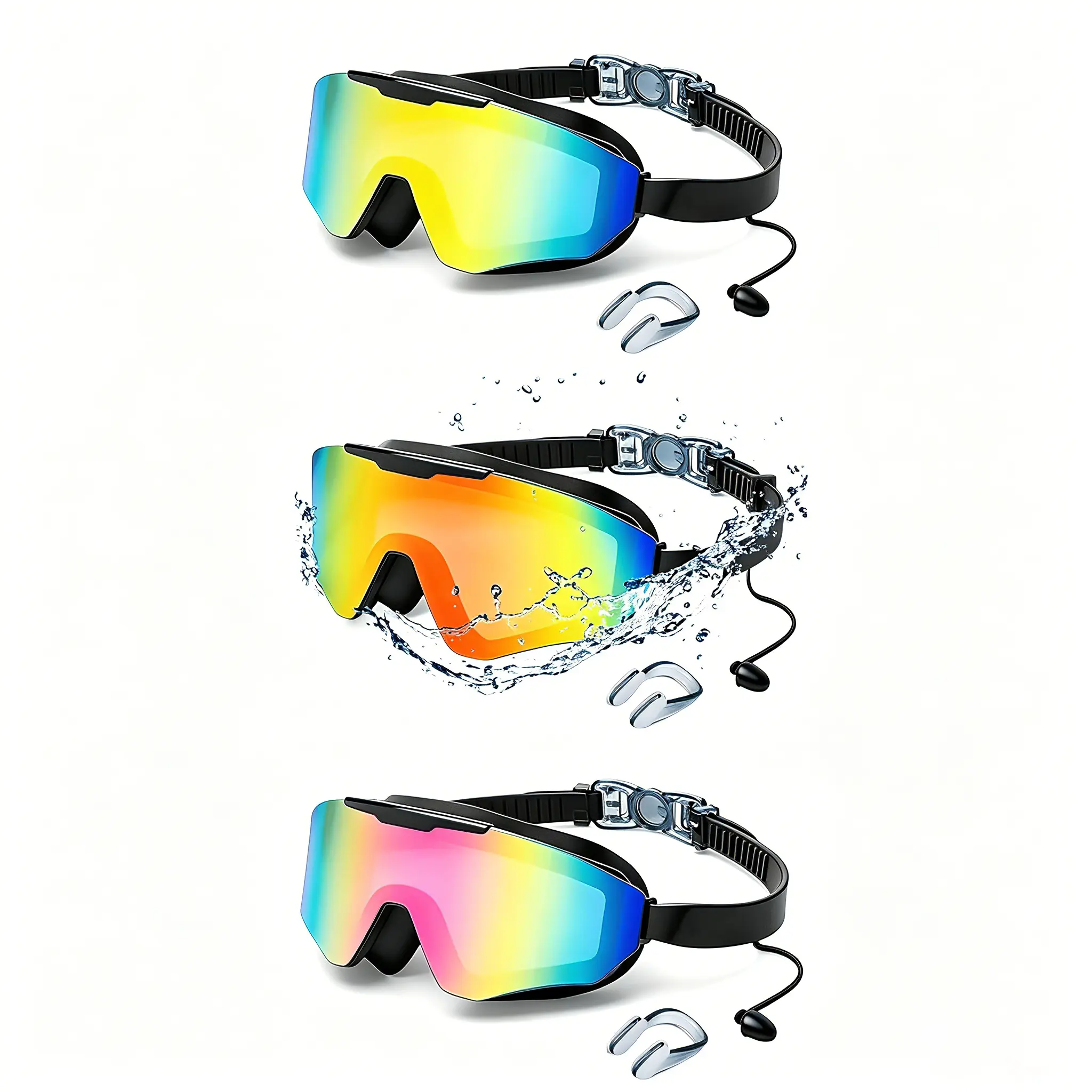 Swimming Goggles with Earplugs – Suitable for Adults (Men & Women). Anti-Fog, UV Protection, Leak-Proof, 180° Wide Vision for Clear Underwater View. Ideal for Lakes, Beaches, and Summer Parties.