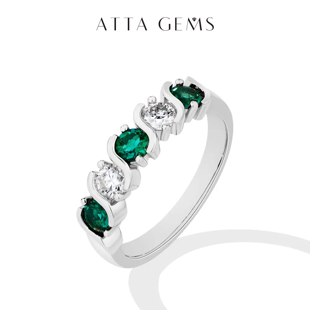 ATTAGEMS Exquisite Round Brilliant Cut D Color VVS1 Lab-Created Moissanite & Green Stone Engagement Wedding Band, Gifting Jewelry Ring, R322, Engagement Wedding Bands summerwins