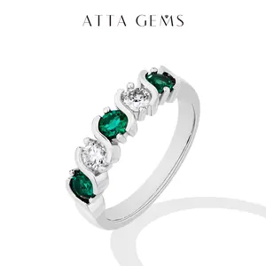 ATTAGEMS Exquisite Round Brilliant Cut D Color VVS1 Lab-Created Moissanite & Green Stone Engagement Wedding Band, Gifting Jewelry Ring, R322, Engagement Wedding Bands summerwins,summerwins