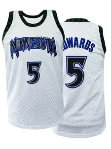 Men's Letter & Number Embroidery Basketball Jersey, Minnesota #5 Breathable Comfortable Basketball Vest,Basketball Clothing for Games, Training & Casual Wear, Athletic Tops, Stylish Jersey, Athletic Training Apparel