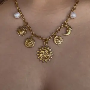 Celestial Energy Charm Necklace - Gold Plated Stainless Steel Chain with Charms