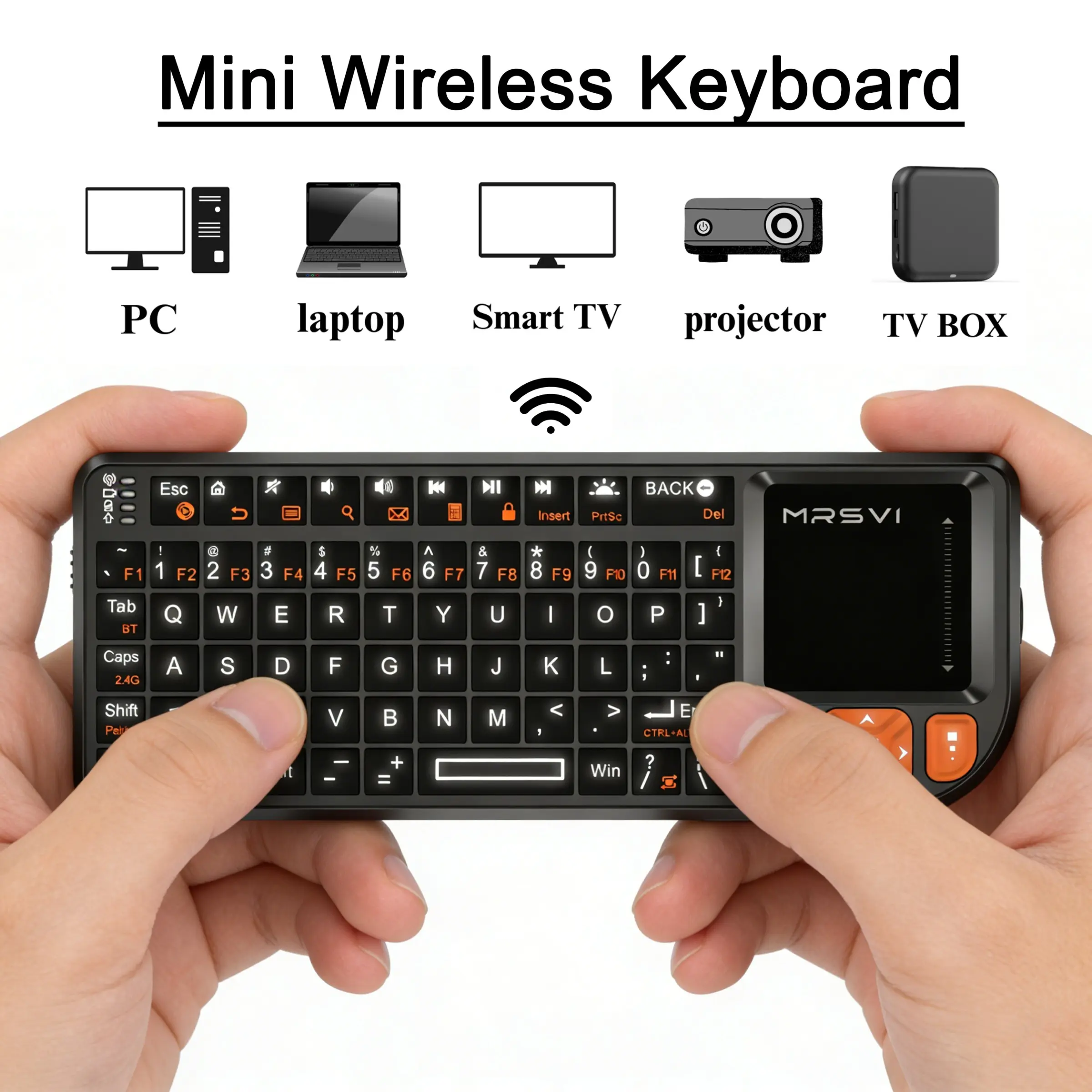Compact Bluetooth-Compatible Wireless Multifunctional Keyboard with Touchpad, RGB Backlight, for Smart TVs, Mac, Windows, Tablets & Projectors