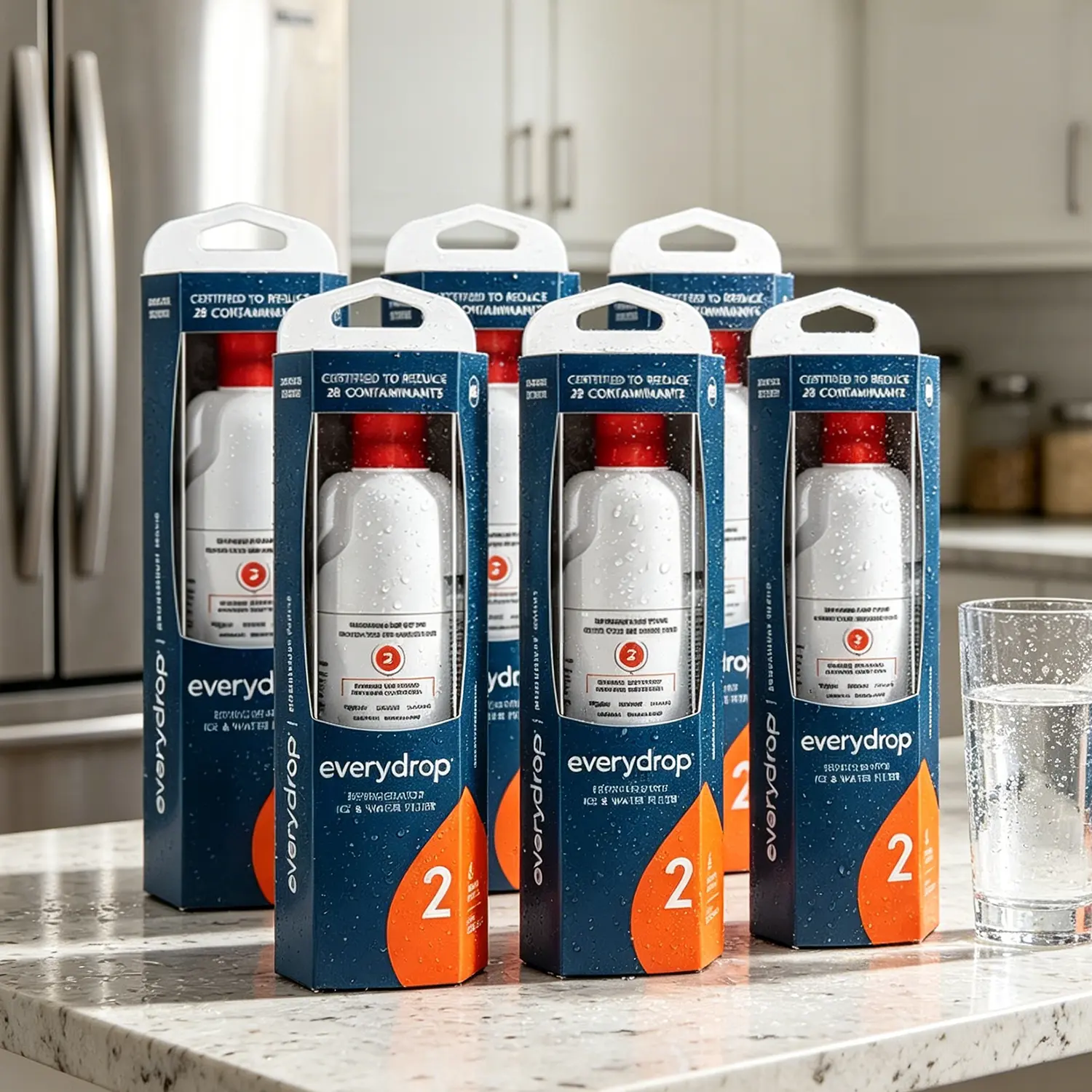 【ORIGINAL GENUINE】6PCS Refrigerator Water Filter EDR2RXD1, Easy Installation, No Battery, No Magnets, Compatible with Whirlpool W10413645A, Everydrop Filter 2, WHR2RXD1, WRF757SDHV, WRF767SDHZ, WRFC9636RZ