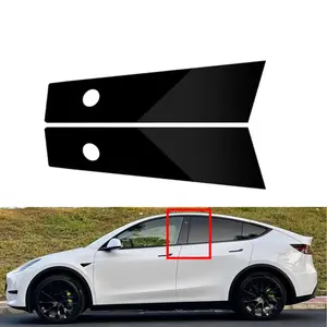 For Tesla Model Y 2020-2022, 2Pcs Glossy Black Car Door Window Pillar Posts Trim Moulding Cover Decoration Stickers Vehicle Exterior Decoration Car Accessories Car Decals