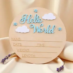 Newborn Photography Prop Hello World Baby Birth Announcement Board, Wooden Name Sign, Room Decor, Baby Shower Gift, Decoration