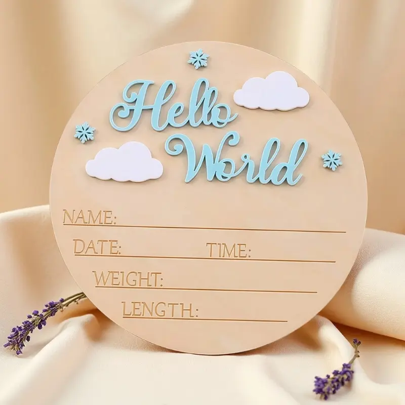 Newborn Photography Prop Hello World Baby Birth Announcement Board, Wooden Name Sign, Wooden Letter Sign, Wooden Home Sign, Decorative Sign, Room Decor, Baby Shower Gift, Decoration