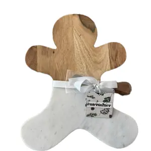 Entertainer Holiday Gingerbread Charcuterie Board - Festive Wooden & Marble Serving Tray for Festive Entertaining