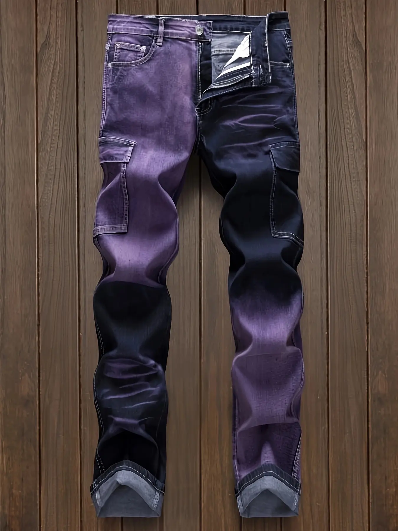 Men's Vintage Washed Straight Leg Jeans, High Quality Jeans, Casual Streetwear Fitted Denim Jeans with Pockets, All-Season Camo Pattern, Moderate Fabric Thickness, Pants, Denim Trousers, Denim Look Jeans