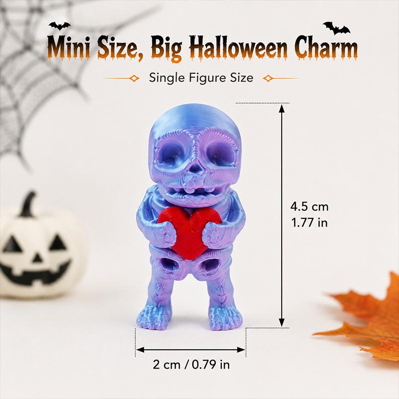 10/13 Styles Mini 3D‑Printed Skeleton Figures Cute Halloween Desk Ornament Set, Spooky‑Cute Skeleton Toy Decor, Perfect for Halloween Party Favors, Table Shelf Decoration & Holiday Gift