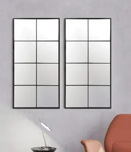 16" x 32" Black Windowpane Mirror Set, Set of 2 - Perfect for Bathroom and Bedroom