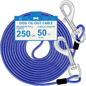 50FT Dog Tie Out Cable, Dog Lead up to 250 Pounds Dog Leashes for Large Dogs Heavy Duty, Dog Runner for Yard Outdoor and Camping, Blue MooonGem
