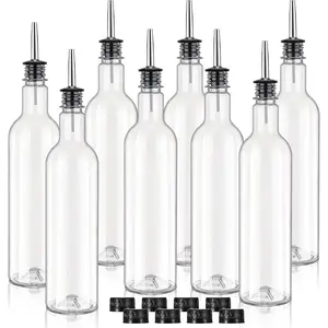 25 oz Plastic Long  Bottles with Stainless Steel Pourer and Cap  Juice  Bottles Syrup Leakproof Tapered Spout Container for Home Bar Use Service Bartending Supplies(8 Pack)