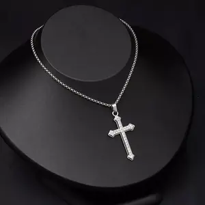 The Timeless Iced Cross  | Polished Silver Pave CZ Diamond Pendant | Fine Box Chain | Unisex Design | Ships Fast from USA