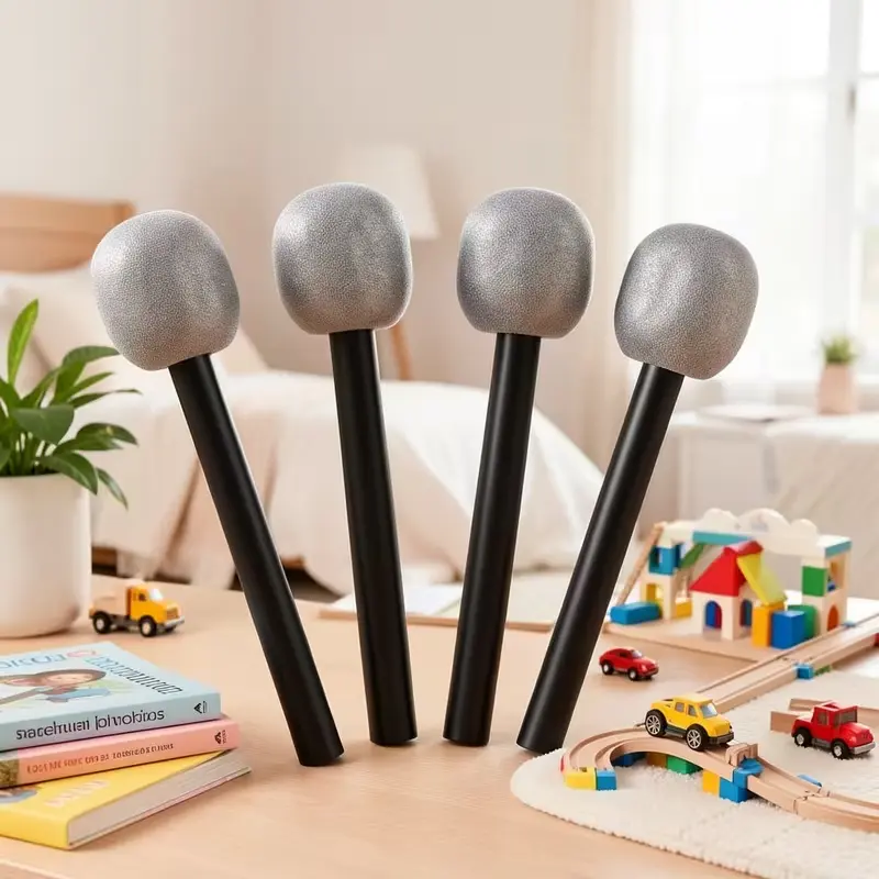 4 Fake Microphone Props, Glowing Microphone, Singing Supplies Rock Singer Halloween Plastic, Rock Star Props Suitable for Dance Party Performance Decoration