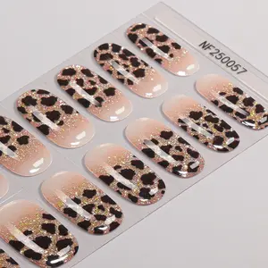 16pcs Shiny Leopard Print Gel Nail Strips, Self-Adhesive Full Set, UV Lamp Required, Easy to Apply and Remove, DIY Nail Art for Women and Girls