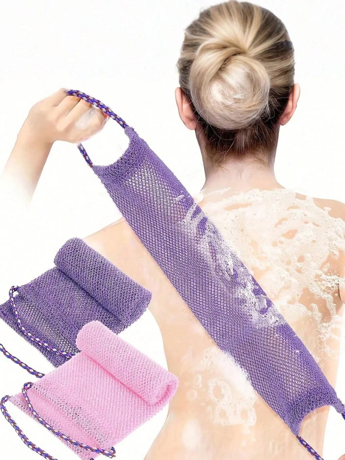 Unisex Adult Mesh Exfoliating Bath Towel & Sponge Set (1pc) - Double-Sided for Gentle or Coarse Exfoliation, Exfoliates Gently, Quality Mesh Material, Convenient Tie Design, Dead Skin Removal, Smooth Skin, Daily Bathroom Home Supply
