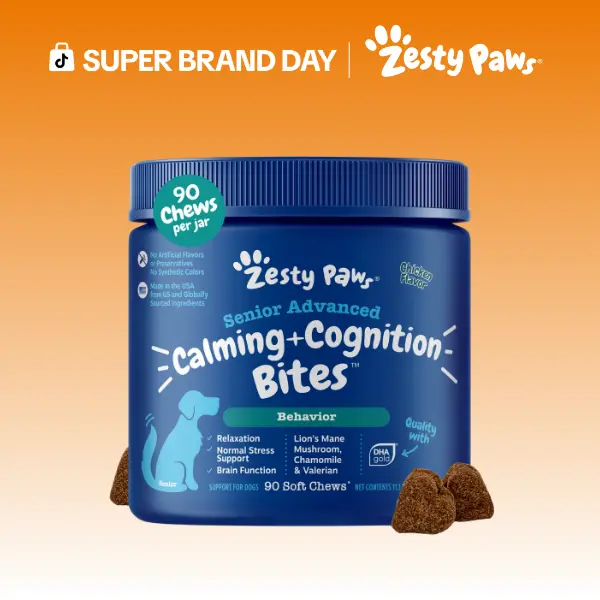 Zesty Paws Senior Advanced Calming & Cognition Bites for Senior Dogs, Dog Composure Chews, Soft Chew Relief Pet Treats for Everyday Stress Support