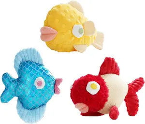 Nocciola 3 Pack Googly-Eyed Fish Gang Dog Squeaky Toys, Soft Yet Durable Plush Toy with Crinkle Paper,  Interactive Dog Chew Toys for Aggressive Chewers