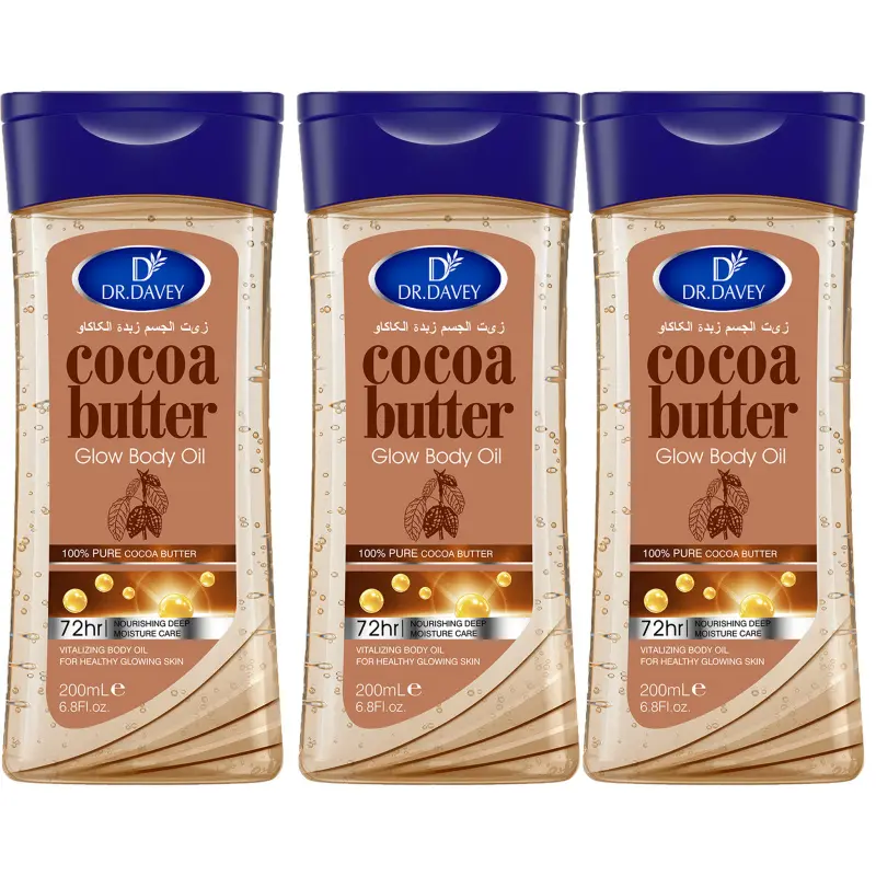 3pcs 200ml Cocoa Butter Glow Body Oil Body essential oils Skin care Body Care Products Moisturizing oils Nourishing Oil All seasons, unisex body oils, travel portable for Body, Face, Hand, Lip, Eye Body Oil Set