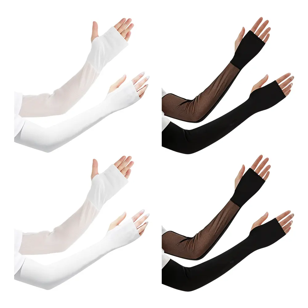 Unisex Ice Silk Cooling Arm Sleeves with Half Finger Gloves, Hollow Palm Design and UPF 50+ UV Protection, Anti-Slip for Driving and Cycling, Motorcycle Cycling Gloves, Breathable, Cooling Gloves
