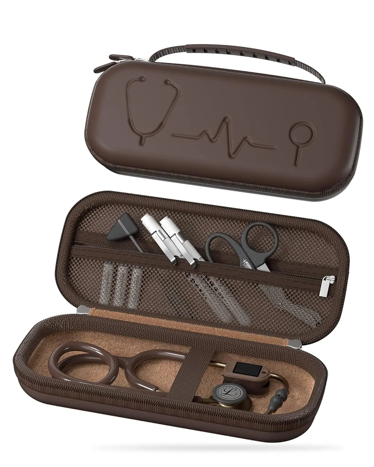 Stethoscope Case for 3M Littmann Classic III & Cardiology IV -Chocolate | Hard Protective Carrying Bag Fits MDF, ADC, Omron Stethoscopes, Medical Storage Organizer for Nurses & Nursing Students