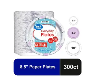 Great Value Disposable Paper Plates, 8.5 Inch, 300 Count